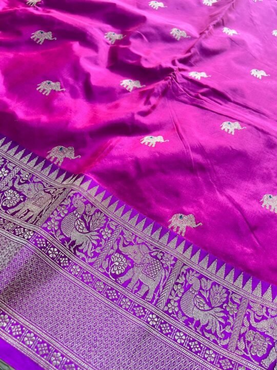 Shop Khaddi Georgette Violet Banarasi Saree Blouse Designs Online – Sunasa