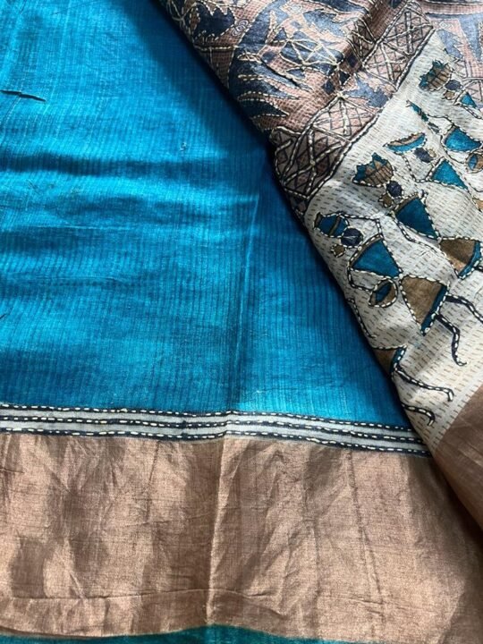 Premium Quality Hand Embroidery Kantha Work on Pure Gachi Tussar Saree –  Bengal Looms India